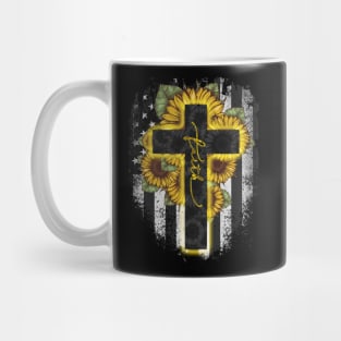 Cross Faith Sunflower American Flag Independence Day Gift Mug